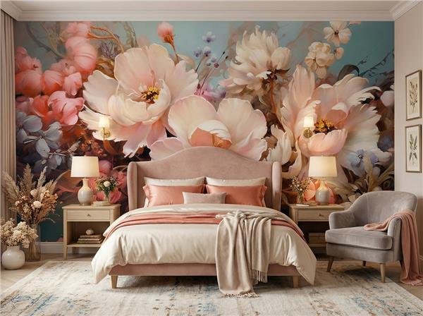 Büyük Çiçek Desen Tasarım Duvar Kağıdı